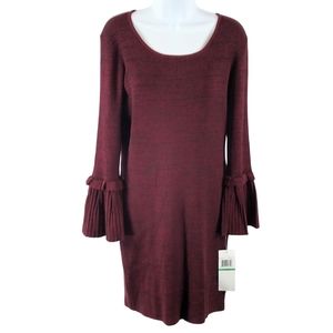 Nina Leonard dress in boysenberry and black ribbed knit
